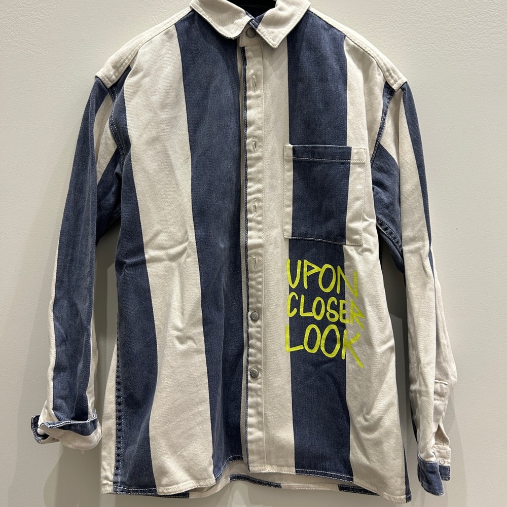 Zara Navy and Cream Striped Shirt
